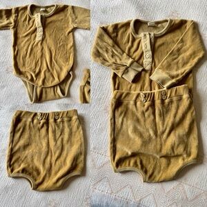 Kate Quinn Mustard, Golden Long Sleeve Velour Bodysuit and Bloomer Set 18-24 mo